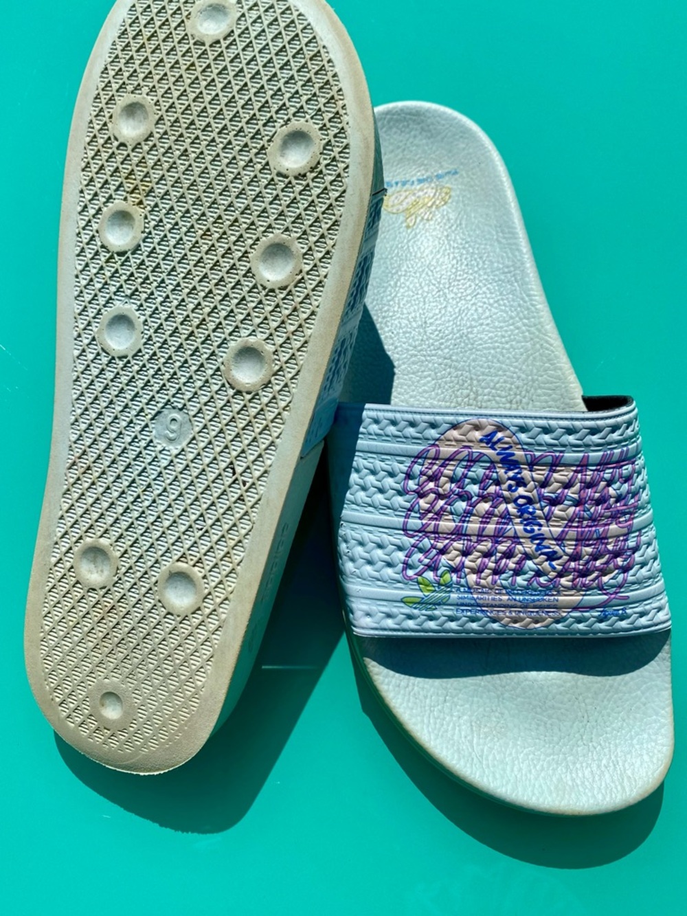 adidas Light Blue Always Original Slide Sandals with Purple Graphic - Picture 3 of 3